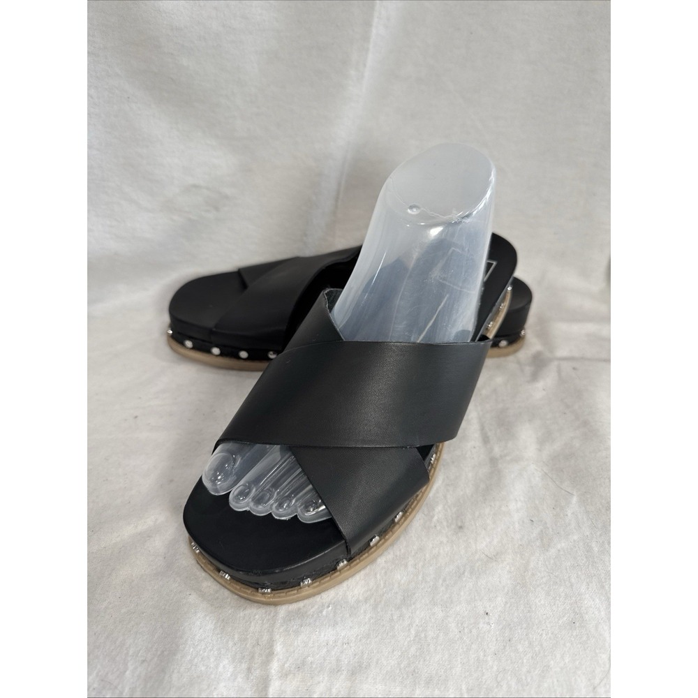 DOLCE VITA 9.5 M Sandals Gracy Platform Studs Criss Cross Black Slides Flats